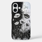 Grunge Poppy Zwart Wit Monogram Aangepaste naam Case-Mate iPhone Case (Achterkant)