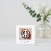 *~* Grunge QR Vredessymbool Bloemen Boho AP57 Vierkante Visitekaartje (Staand voorkant)