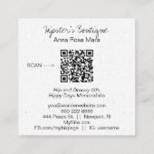 *~* Grunge QR Wit Vredesbord Bloemen Boho AP57 Vierkante Visitekaartje (Achterkant)