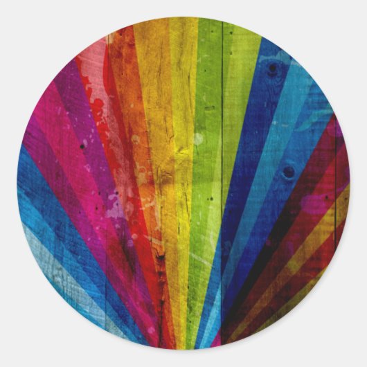 Grunge Rainbow Starbust Ronde Sticker (Voorkant)