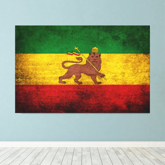 Grunge Rastafariaanse Vlag Canvas Afdruk (Insitu (Houten vloer))