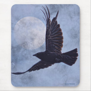 Grunge Raven & Moon Lt Blue Art Design Muismat