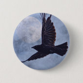 Grunge Raven & Moon Lt Blue Art Design Ronde Button 5,7 Cm (Voorkant)