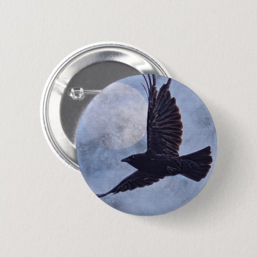 Grunge Raven & Moon Lt Blue Art Design Ronde Button 5,7 Cm (Voorkant /achterkant)