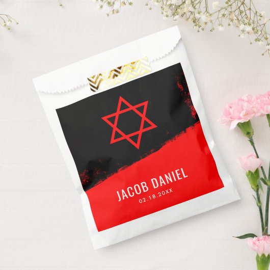 Grunge Red Black Bar Mitzvah, gepersonaliseerd Bedankzakje (Gezegeld)