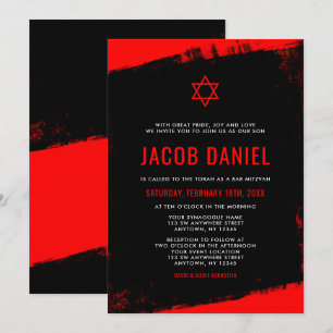 Grunge Red Black Bar Mitzvah Invitaties Kaart