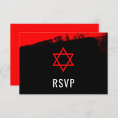 Grunge Red Black Bar Mitzvah RSVP (Voorkant / Achterkant)