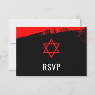 Grunge Red Black Bar Mitzvah RSVP Kaartje