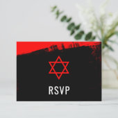 Grunge Red Black Bar Mitzvah RSVP Kaartje (Staand voorkant)