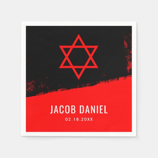 Grunge Red Black Bar Mitzvah Servet (Voorkant)