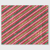 Grunge Red en Green Striped Kerstmis Cadeaupapier (Vlak)