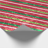 Grunge Red en Green Striped Kerstmis Cadeaupapier (Hoek)