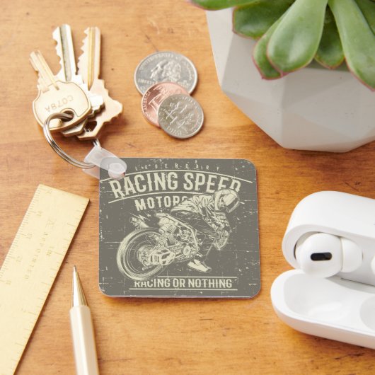 Grunge Retro Motorfiets Ontwerp Sleutelhanger (Bureau)