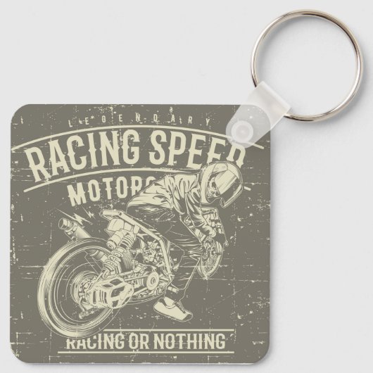 Grunge Retro Motorfiets Ontwerp Sleutelhanger (Achterkant)