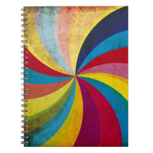 Grunge retro papier, kleurrijke wervelachtergrond. notitieboek
