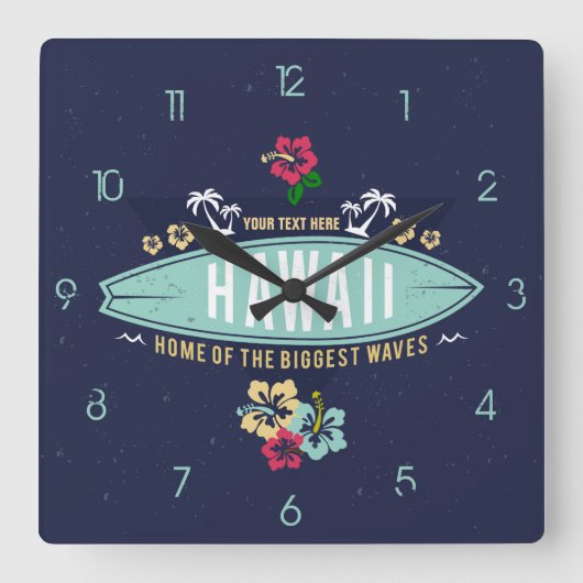 Grunge Retro Vintage Aloha Hawaï Surfer Vierkante Klok (Voorkant)