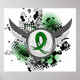 Grunge Ribbon and Wings Traumatic Brain Injury TBI Poster