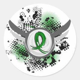 Grunge Ribbon and Wings Traumatic Brain Injury TBI Ronde Sticker