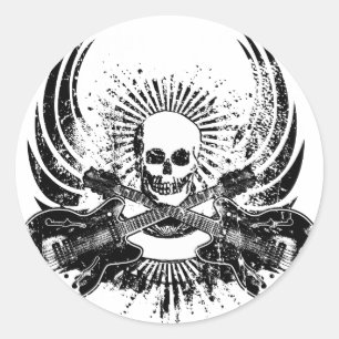Grunge Rock Skull met gitaren Ronde Sticker
