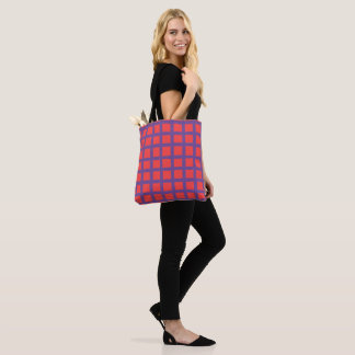 Grunge rode en paarse chakered patroon Canvas tas