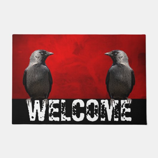 Grunge Rode Mat Twee Raven Deurmat (Voorkant)