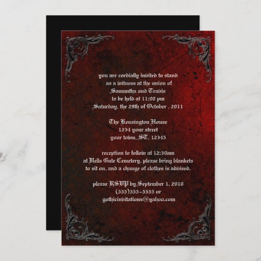 Grunge Roos Damask Gothic Invitation Kaart (Voorkant / Achterkant)