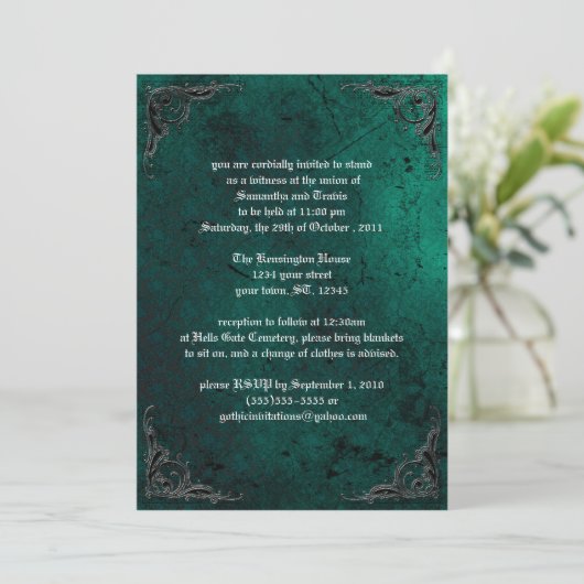 Grunge Roos Damask Gothic Invitation Kaart (Staand voorkant)