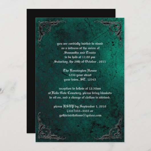 Grunge Roos Damask Gothic Invitation Kaart (Voorkant / Achterkant)
