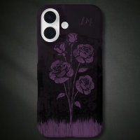 Grunge Rozen Zwart Paarse Monogram Aangepaste Naam