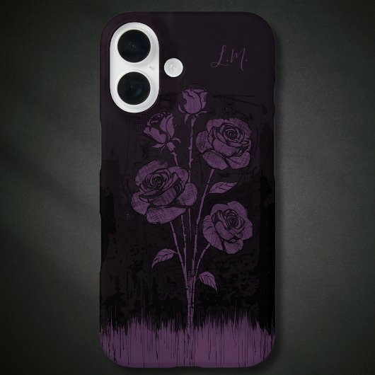 Grunge Rozen Zwart Paarse Monogram Aangepaste Naam Case-Mate iPhone Case