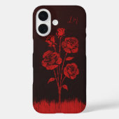Grunge Rozen Zwart Rood Monogram Aangepaste naam Case-Mate iPhone Case (Achterkant)