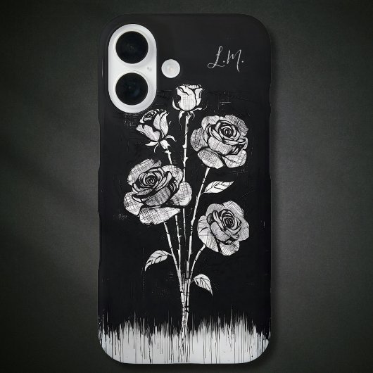 Grunge Rozen Zwart Wit Monogram Aangepaste naam Case-Mate iPhone Case