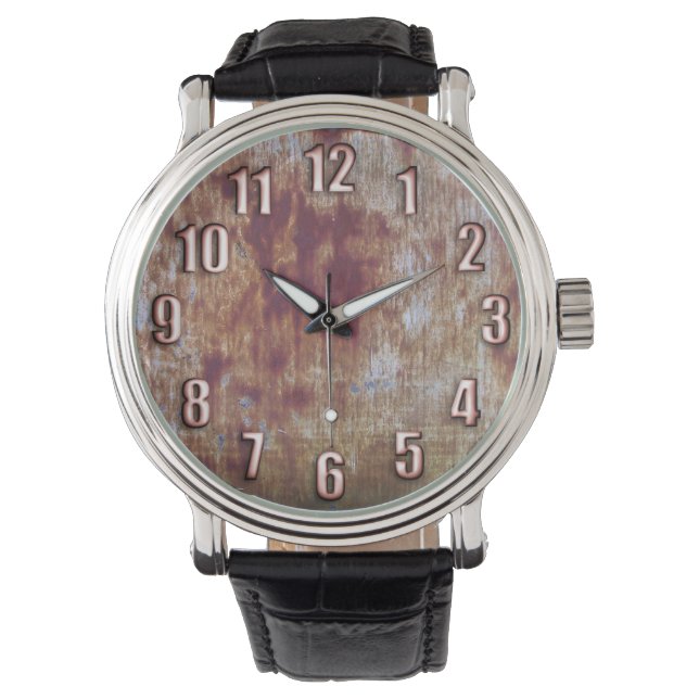 Grunge rusted metal met grote bronzen getallen horloge (Voorkant)