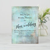 Grunge, Rustic Aqua Hun bruiloft kalligrafie Kaart (Staand voorkant)