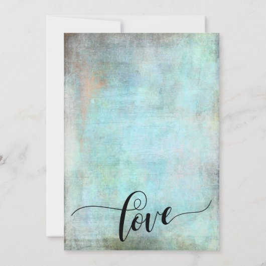 Grunge, Rustic Aqua Hun bruiloft kalligrafie Kaart (Achterkant)