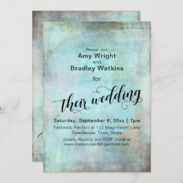 Grunge, Rustic Aqua Hun bruiloft kalligrafie Kaart