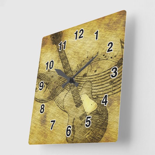 Grunge Rustic Guitar Clock Vierkante Klok (Hoek)