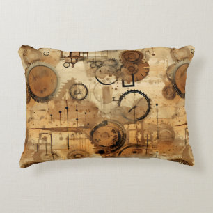 Grunge Rustic Steampunk Klok Accent Kussen