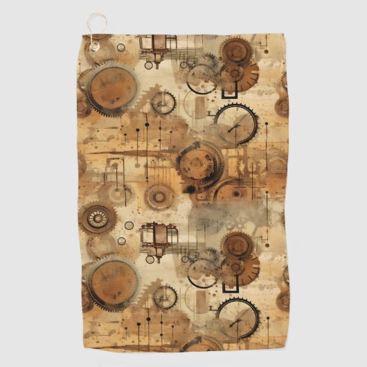 Grunge Rustic Steampunk Klok Golfhanddoek (Voorkant)