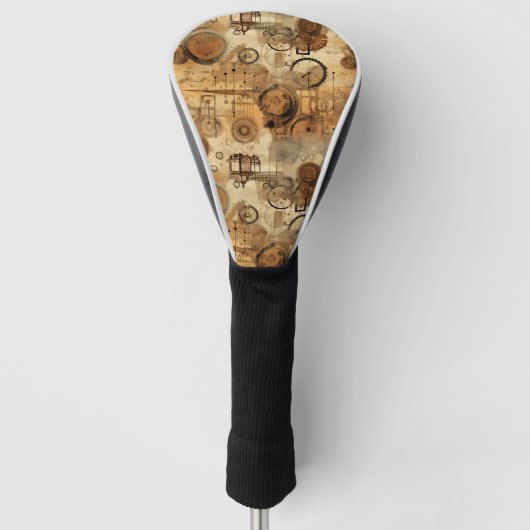 Grunge Rustic Steampunk Klok Golfheadcover (Voorkant)