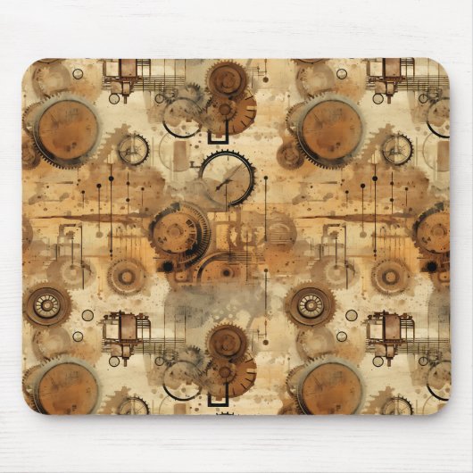 Grunge Rustic Steampunk Klok Muismat (Voorkant)