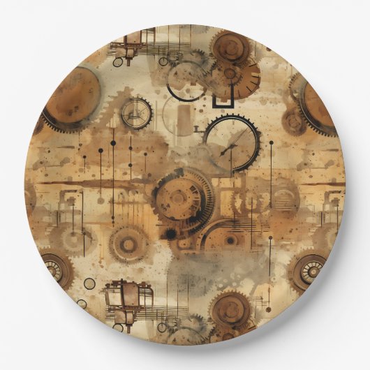 Grunge Rustic Steampunk Klok Papieren Bordje (Voorkant)
