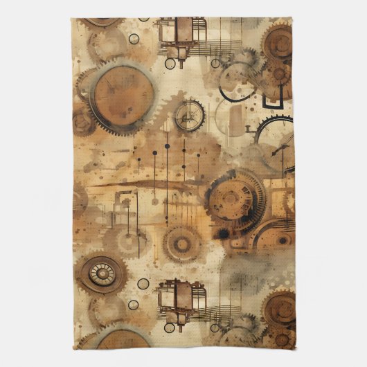 Grunge Rustic Steampunk Klok Theedoek (Verticaal)
