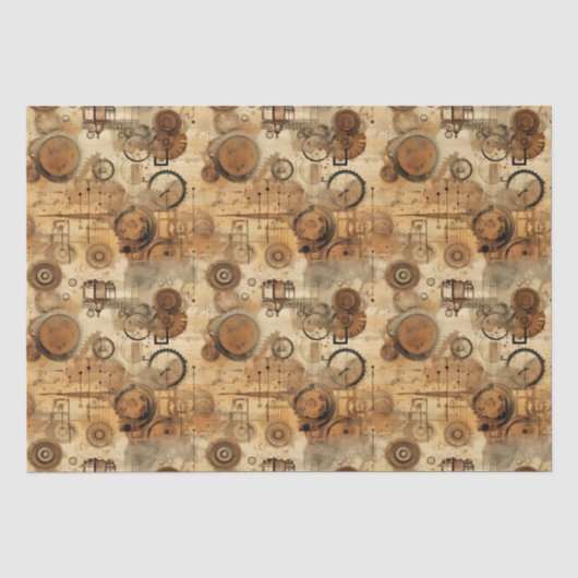 Grunge Rustic Steampunk Klok Tissuepapier (Voorkant)