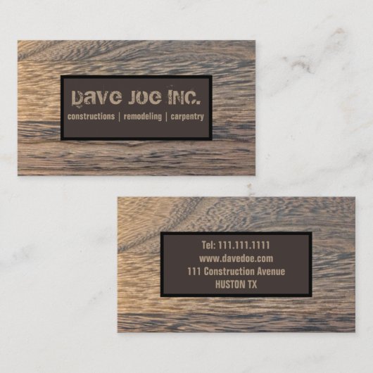 grunge rustieke houtnerf constructie timmerwerk visitekaartje (Voorkant / Achterkant)