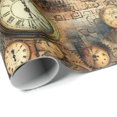 Grunge rustieke Steampunk klok (10) Cadeaupapier (Rol Hoek)