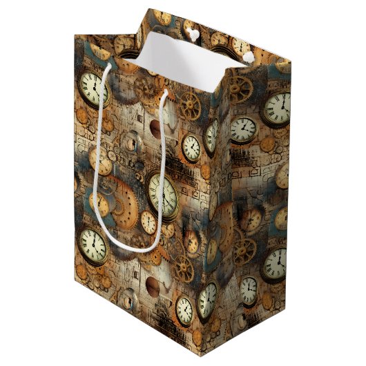 Grunge rustieke Steampunk klok (10) Medium Cadeauzakje (Voorkant Gekanteld)
