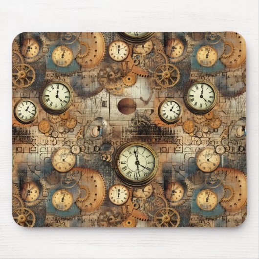 Grunge rustieke Steampunk klok (10) Muismat (Voorkant)