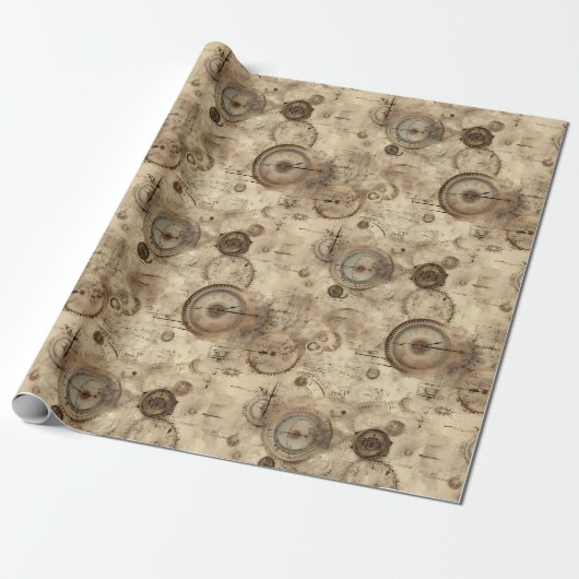 Grunge rustieke Steampunk klok (11) Cadeaupapier (Uitgerold)