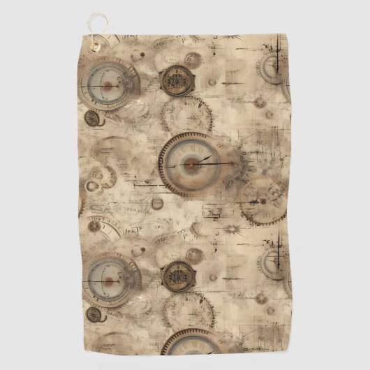 Grunge rustieke Steampunk klok (11) Golfhanddoek (Voorkant)